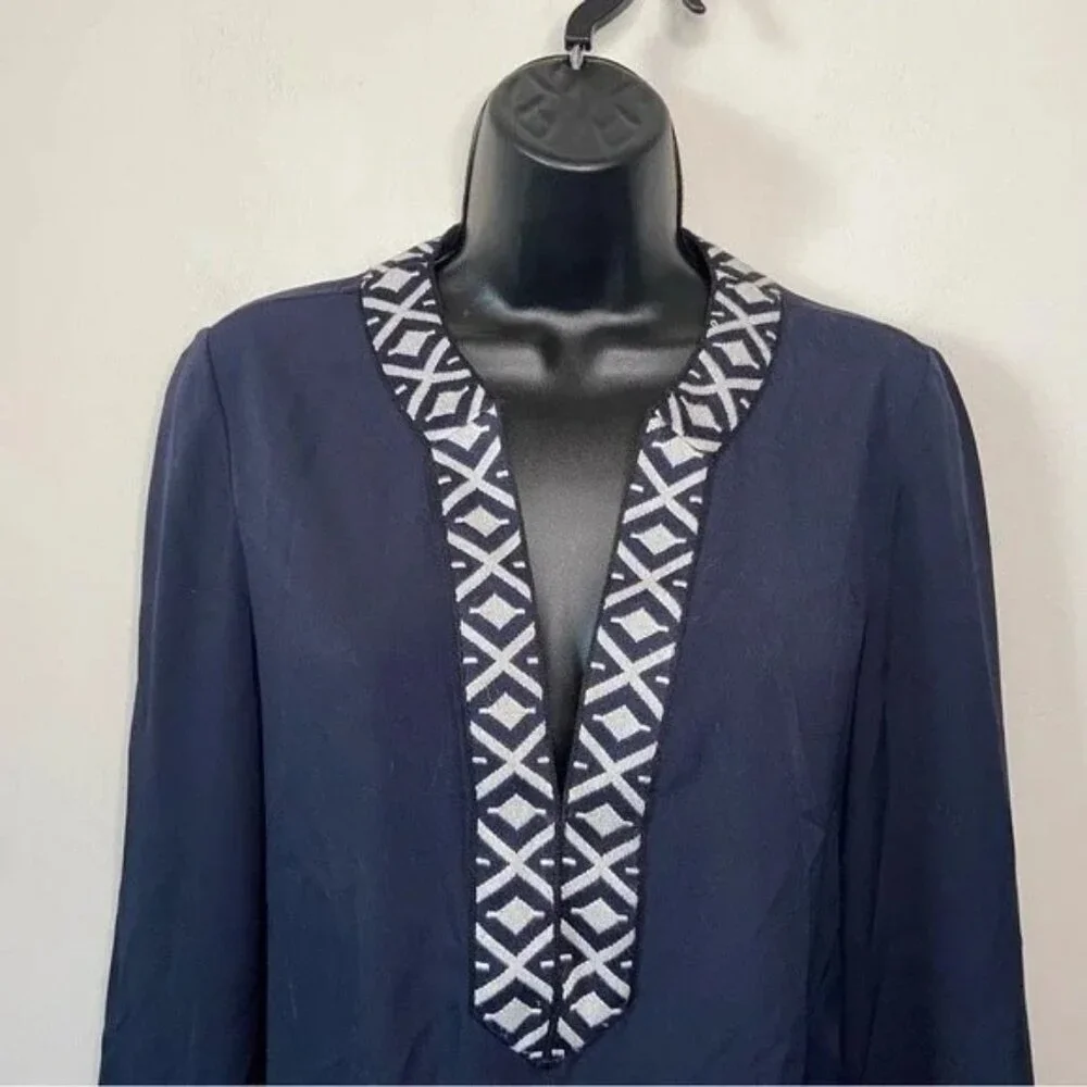 Tory Burch Ariana Navy Embroidered Tunic